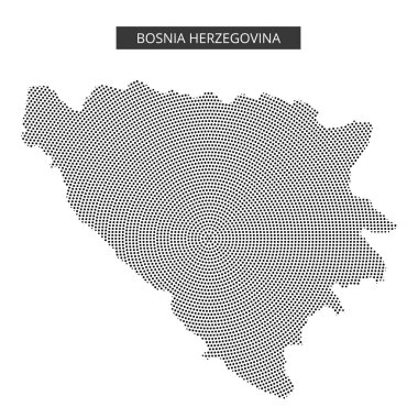 Bosna-Hersek 'in coğrafi şeklini vurgulayan biçimlendirilmiş nokta desenli haritası.