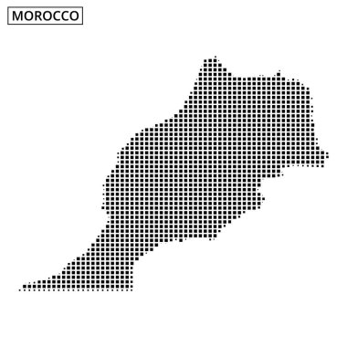 Fas 'ın coğrafi yapısının benzersiz bir tasviri. Noktalı desen kullanılarak, belirgin şekli ve özellikleri gösteriliyor..