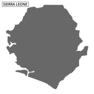 Sierra Leone 'nin detaylı haritasında eşsiz noktalı bir dizayn ile şekilleri ve coğrafi özellikleri gösteriliyor..
