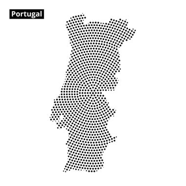 Portekiz 'in eşsiz bir temsili, coğrafi şeklini ve sınırlarını vurgulayan noktalı bir desenle Avrupa' daki yerini vurguluyor..