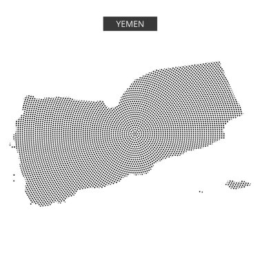 Yemen 'in bu harita ana hatları belirgin coğrafi özellikleri ve sınırları benzersiz bir şekilde gösteren noktalı bir desen gösteriyor..