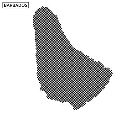 Sanat eserleri Barbados 'un nokta desenli siluetini gösteriyor, coğrafi varlığını ve özgün ana hatlarını gösteriyor..