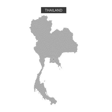 Tayland 'ın stilize edilmiş bir haritası, minimalist bir arkaplana vurgulanmış noktalı desenler kullanılarak görüntülenir.