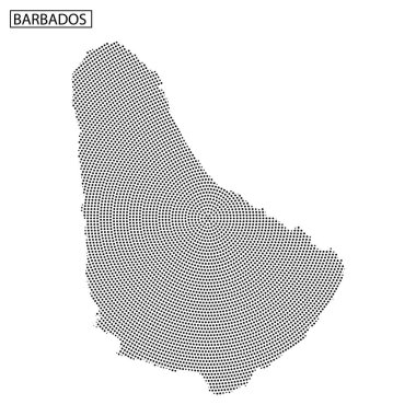 Sanat eserleri Barbados 'un nokta desenli siluetini gösteriyor, coğrafi varlığını ve özgün ana hatlarını gösteriyor..