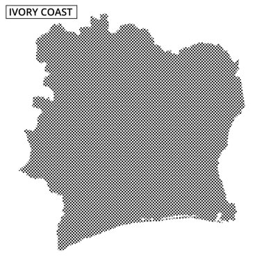 Fildişi Sahili 'nin coğrafi ana hatlarının benzersiz şekil ve topoğrafyasını vurgulayan desenli bir temsili..