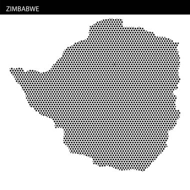 Zimbabwe 'nin nokta desenli haritası, ülkenin coğrafi düzeni ve sınırlarını vurguluyor..