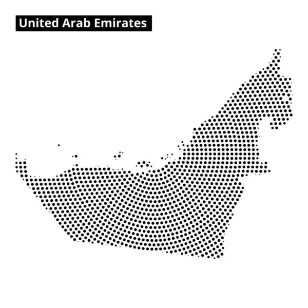 Ülke şeklini ve özelliklerini gösteren noktalı bir desen kullanılarak Birleşik Arap Emirlikleri haritasının yaratıcı bir temsili.