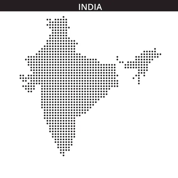 Bu görsel, Hindistan 'ın beyaz bir zemin üzerindeki coğrafi anahatlarının, şeklini ve sınırlarını vurgulayan noktalı bir temsilini içeriyor..