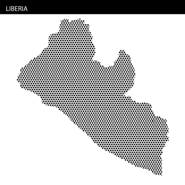 Liberya haritasının coğrafi özelliklerini ve şeklini vurgulayan bir nokta deseni çizimi.