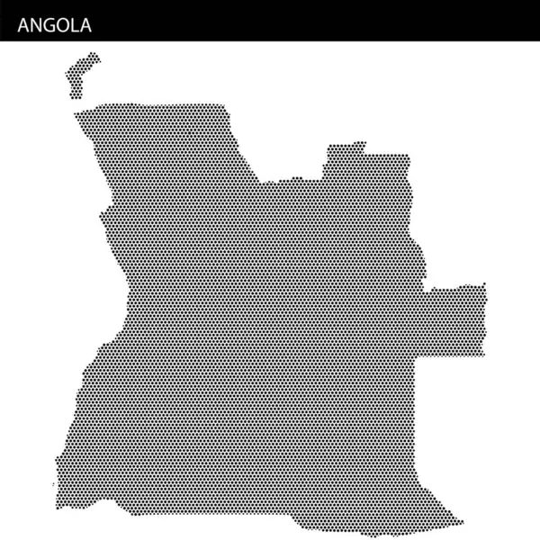 Angola 'nın detaylı bir taslağı, ülkenin coğrafi şeklini gösteren nokta desenleri kullanılarak temsil ediliyor..