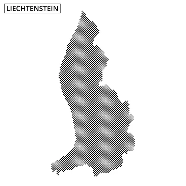Lihtenştayn haritası, eşsiz biçimini ve coğrafi detaylarını vurgulayan noktalı bir siluet olarak gösterilir..