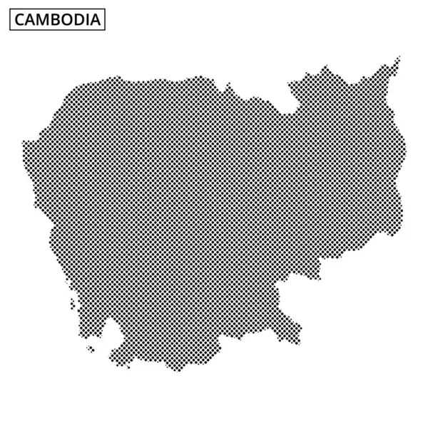 Bu illüstrasyon, Kamboçya 'nın coğrafi ana hatlarını ve özelliklerini eşsiz bir sanatsal stil ile vurgulayan bir nokta gösterimi sunar..