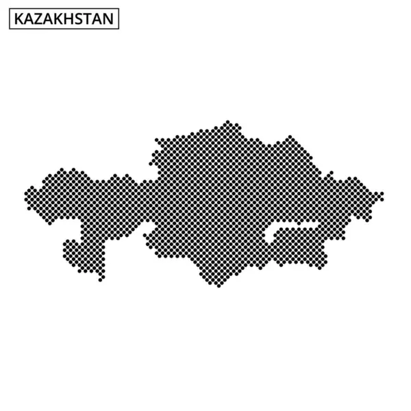 Kazakistan haritasının noktalı bir temsili, ülkenin geniş alanının altını çizerek coğrafi şeklini ve sınırlarını gösteriyor.