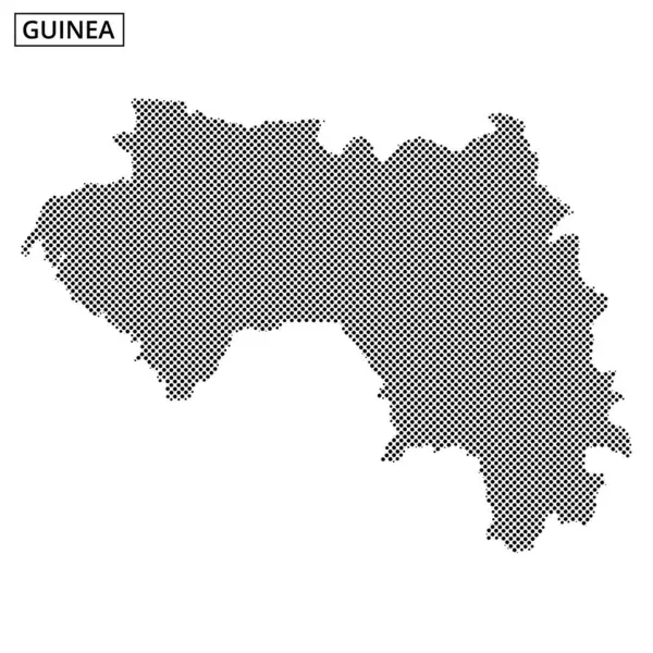 Bu görsel, Gine 'nin noktalı bir haritasını gösterir, coğrafi düzenini ve hatlarını minimalist tarzda gösterir.