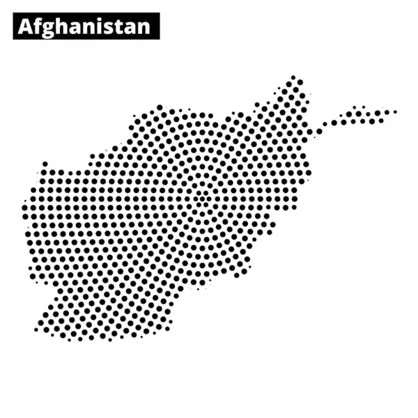 Afganistan haritası bir nokta deseni kullanılarak resmedilmiş, coğrafi hatları ve yakınlardaki ülkeleri gösteren, benzersiz şekli ve konumunu vurgulayan.