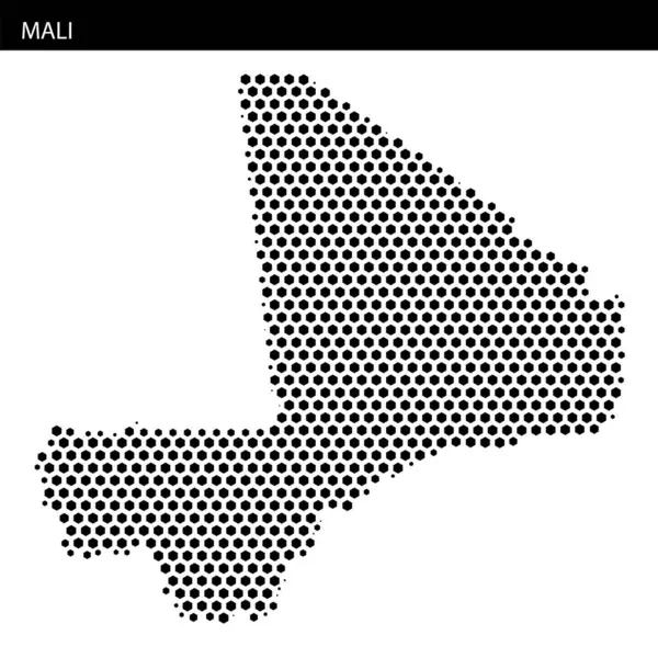 Noktalı bir harita, Mali 'nin coğrafi şeklini ve önemli bölgelerini vurgulayan ana hatlarını gösterir.