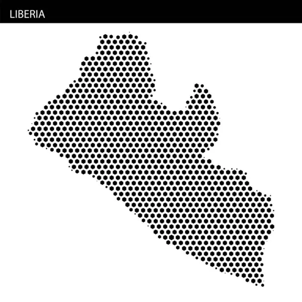 Liberya haritasının coğrafi özelliklerini ve şeklini vurgulayan bir nokta deseni çizimi.