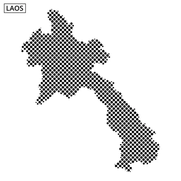 Laos 'un noktalı harita anahatları, coğrafi özelliklerin vurgulandığı, arkaplanda soyut akan çizgilerle sunulmaktadır..
