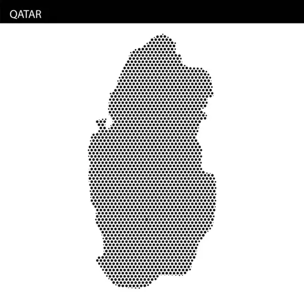 Katar 'ın ana hatları, dokulu bir arkaplan karşısında noktalı bir desen ile temsil ediliyor, coğrafi şeklini yaratıcı bir şekilde vurguluyor..