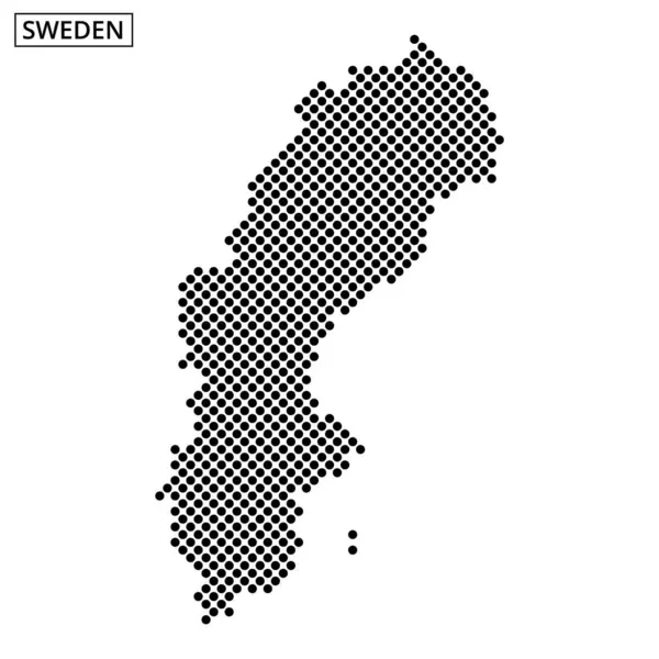 İsveç haritası noktalı bir tasarım kullanılarak gösterilir, coğrafi şekli ve sınırları daha fazla detay verilmeden vurgulanır.
