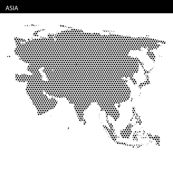 Asya 'nın coğrafi sınırlarını belirten nokta desenli bir harita, farklı bölgeleri ve ülkeleri vurguluyor..