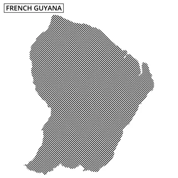 Bu illüstrasyon, Fransız Guyana 'sının eşsiz coğrafi hatlarını ve özelliklerini vurgulayan noktalı bir haritasını gösterir..