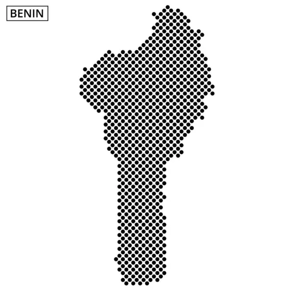Benin 'in siyah noktalı bir çizgisi, ülkenin şeklini vurgulayan beyaz bir arka plan üzerine kuruludur. Benin ismi yukarıda belirgin bir şekilde gösterilir.
