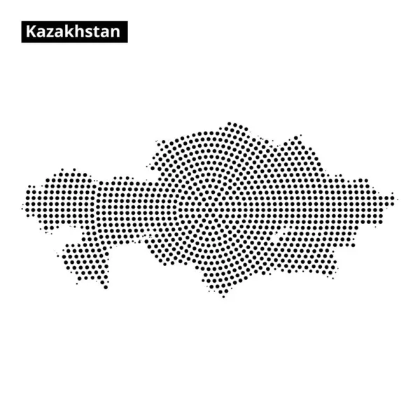 Kazakistan haritasının noktalı bir temsili, ülkenin geniş alanının altını çizerek coğrafi şeklini ve sınırlarını gösteriyor.