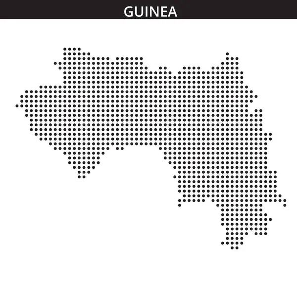 Bu görsel, Gine 'nin noktalı bir haritasını gösterir, coğrafi düzenini ve hatlarını minimalist tarzda gösterir.