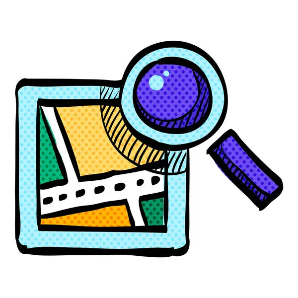 Yol haritası simgesi ile loupe half-tone el çizimi renk vektörü çizimi