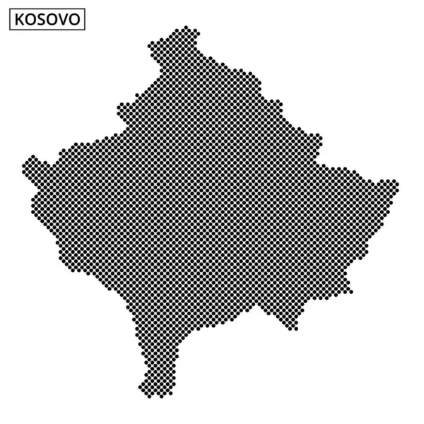 Kosova 'nın siyah ve beyaz ana hatları, coğrafi özellikler ve sanatsal tasarım sergilenen bir nokta deseniyle yaratıldı.