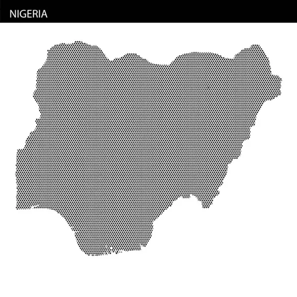 Nijerya 'nın coğrafi özelliklerini ve ana hatlarını vurgulayan detaylı bir nokta deseni kullanan yaratıcı bir temsili..