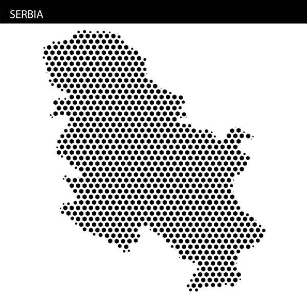 Sırbistan 'ın soyut bir tasviri, yaratıcı coğrafi özelliklerin yer aldığı noktalı bir şablon çiziyor.