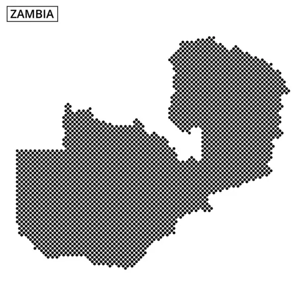 Bir dekoratif harita, Zambiya 'nın coğrafi sınırları ve özelliklerini vurgulayan noktalı bir tasarım kullanarak ana hatlarını sergiliyor.