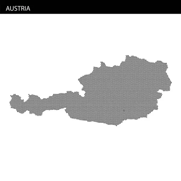 Avusturya haritasının noktalı bir gösterimi alanı dolduruyor, benzersiz ana hatlarını ve sınırlarını gösteriyor.