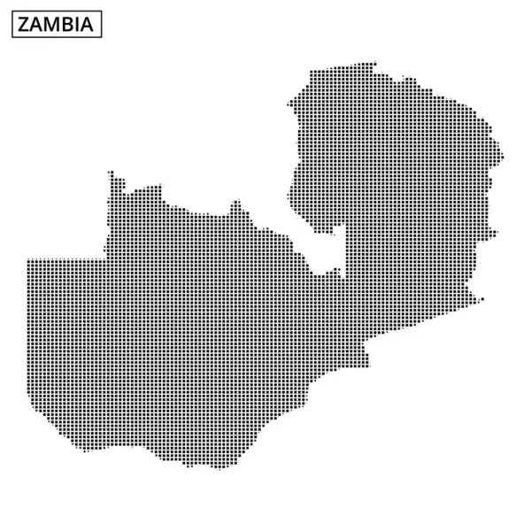 Bir dekoratif harita, Zambiya 'nın coğrafi sınırları ve özelliklerini vurgulayan noktalı bir tasarım kullanarak ana hatlarını sergiliyor.