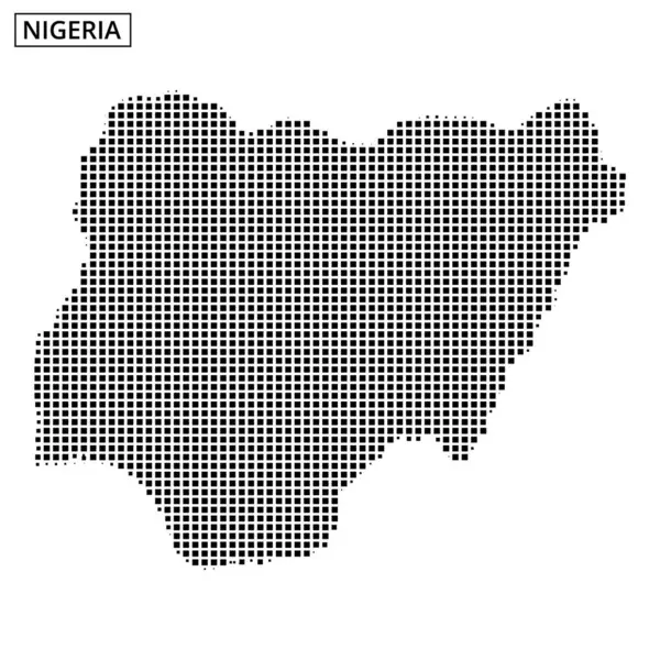 Nijerya 'nın coğrafi özelliklerini ve ana hatlarını vurgulayan detaylı bir nokta deseni kullanan yaratıcı bir temsili..