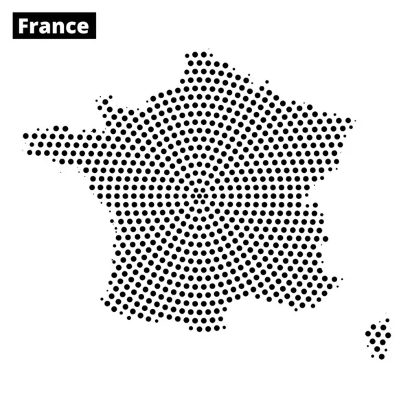 Fransa 'nın coğrafi ana hatlarını ve anahtar özelliklerini oluşturmak için siyah noktalar kullanan ayrıntılı temsili.