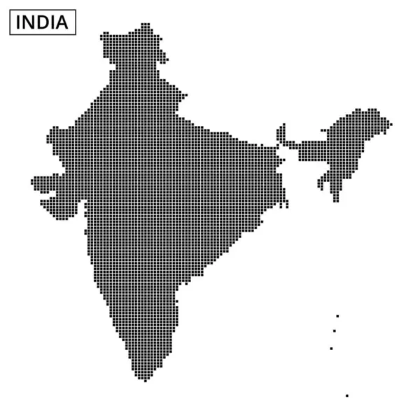 Bu görsel, Hindistan 'ın beyaz bir zemin üzerindeki coğrafi anahatlarının, şeklini ve sınırlarını vurgulayan noktalı bir temsilini içeriyor..