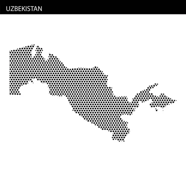 Özbekistan haritasının sanatsal temsili, ülkenin şeklini gösteren dokulu bir arka plana karşı belirlenmiş noktalı bir desen içeriyor.