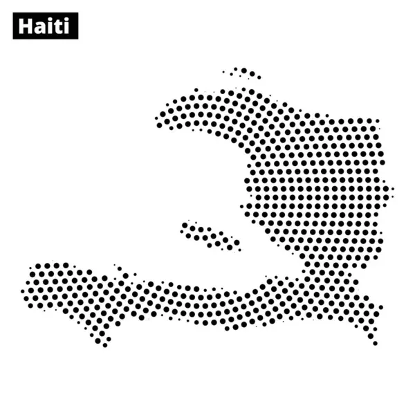 Bu harita Haiti 'nin ana hatlarını beyaz bir arkaplan karşısında noktalı bir dokuda gösteriyor, coğrafi şeklini vurguluyor..
