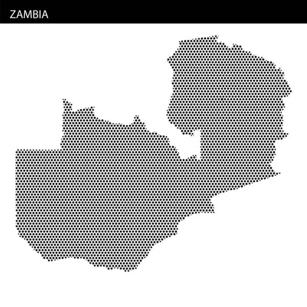 Bir dekoratif harita, Zambiya 'nın coğrafi sınırları ve özelliklerini vurgulayan noktalı bir tasarım kullanarak ana hatlarını sergiliyor.