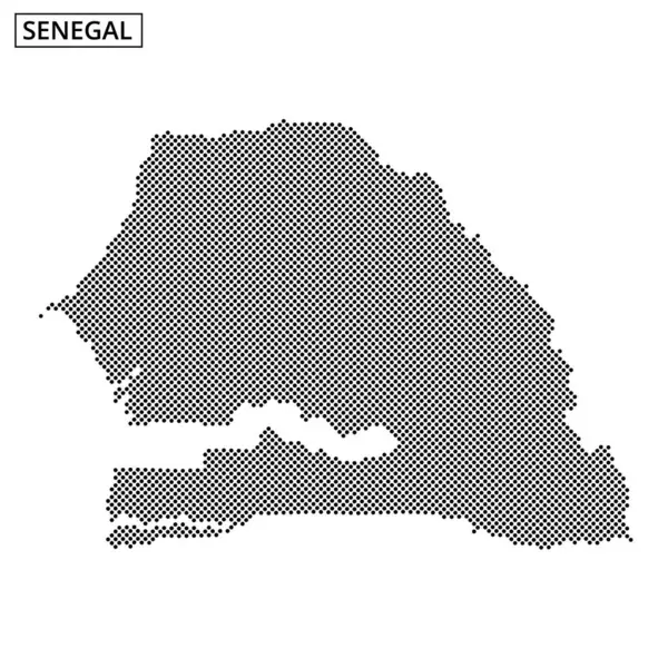 Senegal 'in noktalı bir tasarım kullanarak detaylı bir temsili, şeklini ve coğrafi düzenini açıkça gösteriyor.
