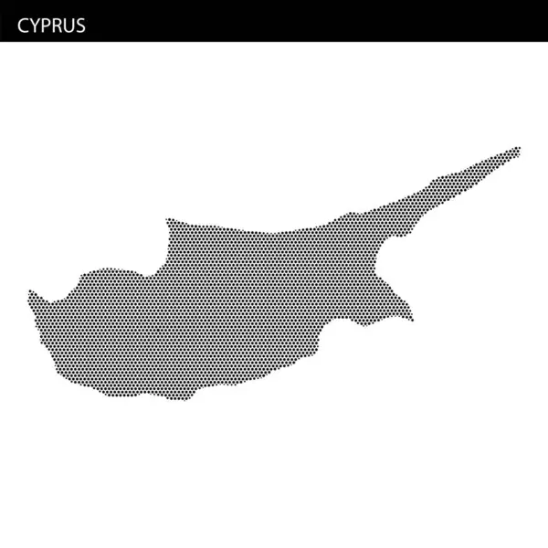 Kıbrıs Rum Kesimi 'nin noktalı bir haritası, adanın eşsiz sanatsal tarzını vurgulayan beyaz bir arkaplanda sergileniyor..