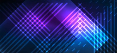 Arka plan duvar kağıtları, parlak çizgiler ve geometrik şekiller. Yapay Zeka teknolojisi, engelleme zinciri, iletişim, 5G, bilim, iş ve teknoloji konsepti için koyu duvar kağıdı