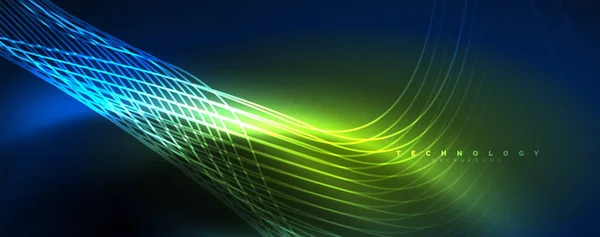 Lśniące Fale Neonowe Dynamiczny Ruch Elektryczny Koncepcja Energii Lub Prędkości — Wektor stockowy