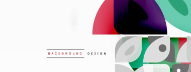 Renkli minimetrik geometrik soyut arkaplan. Yuvarlak elementlerle üçgen şekli, daireler. Duvar kağıdı, afiş, arkaplan veya iniş için moda tekno iş şablonu