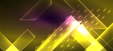 Arkaplanda parlak çizgiler ve geometrik şekiller var. Yapay zeka teknolojisi, engelleme zinciri, dijital, iletişim, 5G, bilim konsepti için karanlık duvar kağıdındaki ışıklar