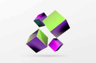 3d vektör soyut arkaplan. Uçan küp kompozisyonu. Duvar kağıdı, afiş, arkaplan veya iniş için moda tekno iş şablonu