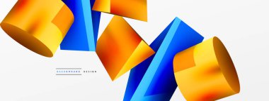 Vector 3d abstract background. Shapes 3d triangle and cylinder. Trendy techno business template for wallpaper, banner, background or landing